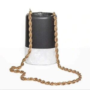 Lele Sadoughi Black and White Petite Dallas Bag Crossbody Gold Chain
